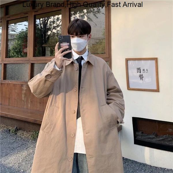 

men's trench coats khakiblack autumn shirts male casual long waist coat men oversized windbreaker jacket man overcoat 230424, Tan;black