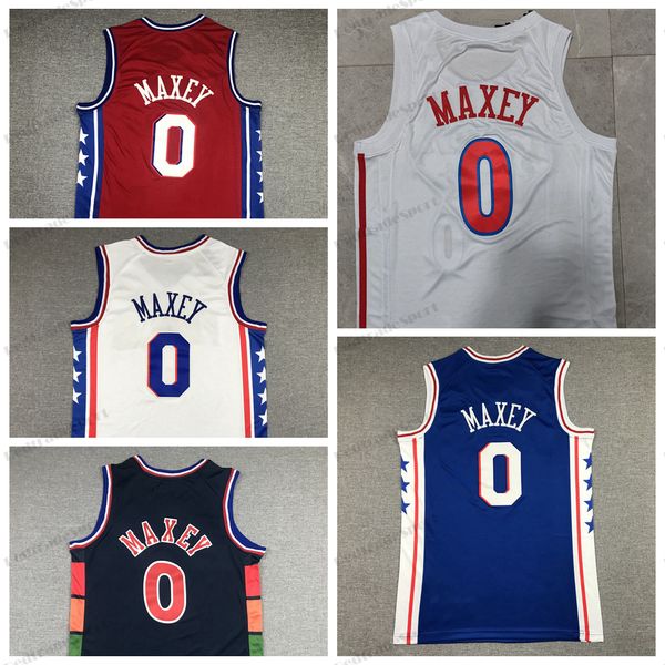 

mens 0 tyrese maxey basketball jerseys blue white shirts red black s-xxl, Black;red
