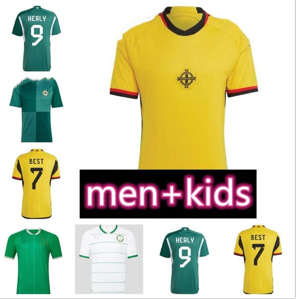 

thailand 2022 2023 northern ireland soccer jerseys 22 23 home blue evans lewis saville magennis mcnair ballard man kids kits women football, Black;yellow