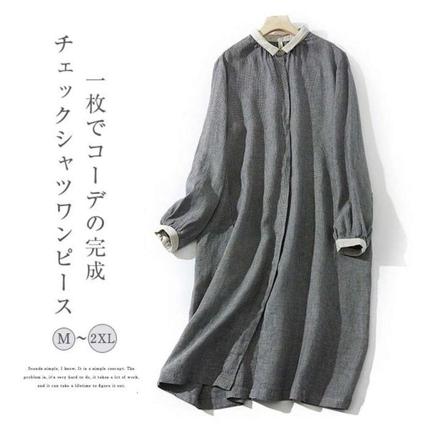

Autumn Japanese And Korean New Loose Size Fashion Versatile Gray Casual Women's Medium And Long Sleeve Cotton Linen Shirt Women, Picture color
