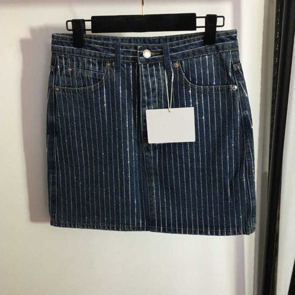 

23ss wrap skirt designer skirts denim skirt mini skirt sparkly drill striped denim short skirt women clothes a1, Black