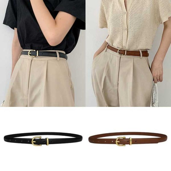 

belts ikat pinggang tipis sederhana mode korea sabuk kulit wanita gesper pin aloi sabuk jeans retro korset desainer kualitas tinggi untuk wa, Black;brown