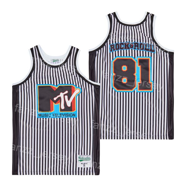

basketball movie music television mtv jersey 81 rock & roll shirt film retro black white pinstripe team hiphop breathable pullover high scho
