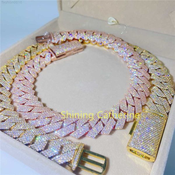 

moissanite cuban necklace iced cuban link chains necklace rose gold plated women jewelry men chain cuban link, Silver
