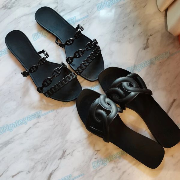 

flip flops luxury shoe designer woman egerie h slipper man beach flat slide extra letter interlocking cut-ou fast shipping easy to wear thon, Black