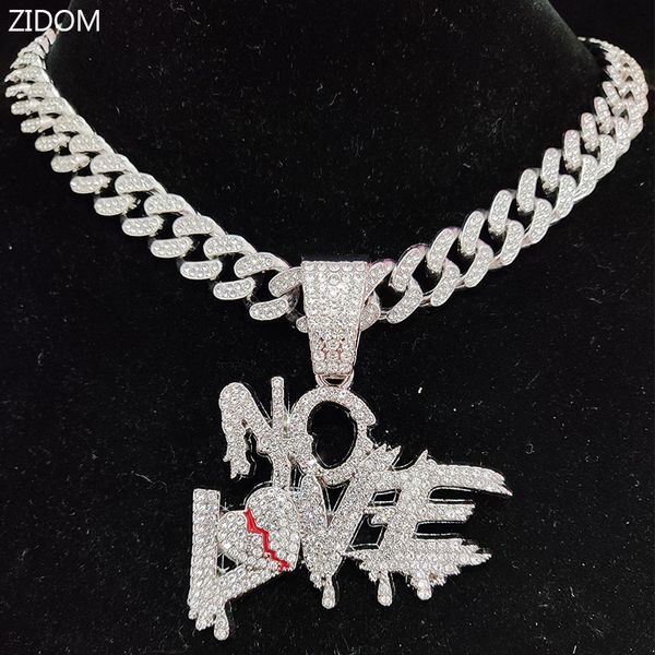 

pendant necklaces hip hop cuban chains no love necklace pendants for men and women heart broke statement jewelry iced out bling chain 230424, Silver