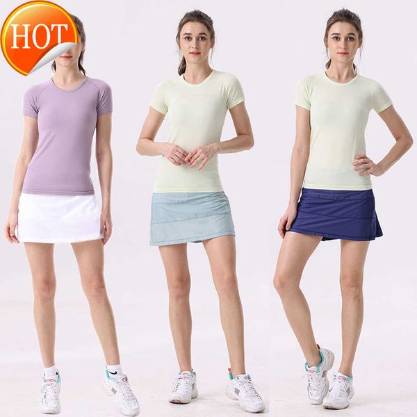 

women's tracksuits lu same rival women's sports short skirt anti glare running quick dry fitness yoga feather pleated skirt, Gray