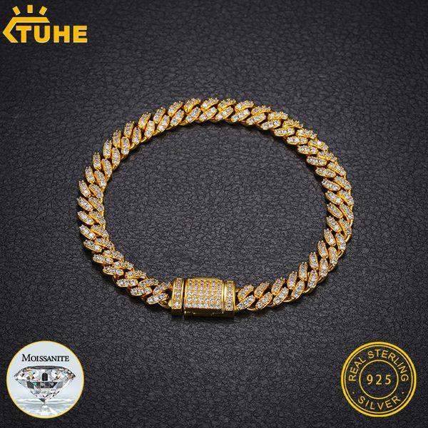 

beaded 6mm men bracelet gra certificate cuban chain bracelet s925 silver men hip hop jewelry 230424, Black