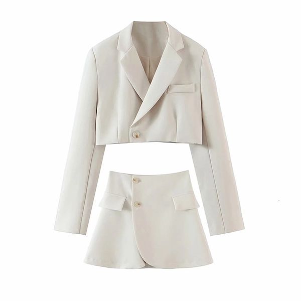 

two piece dress xeasy women blazer clothing set suits with skirt female suit tweed long sleeves short 230425, White