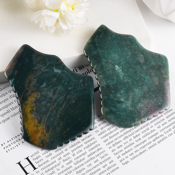 

jade moss agate crystal facial scraper massage gua sha tool sawtooth anti aging natural stone guasha face slimming skincare beauty spa reduc