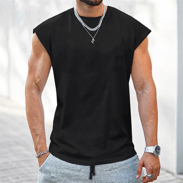 

men' tank summer pure color cotton workout jogger sleeveless shirt gym fitness training waistcoat male vest clothing for 230424, White;black