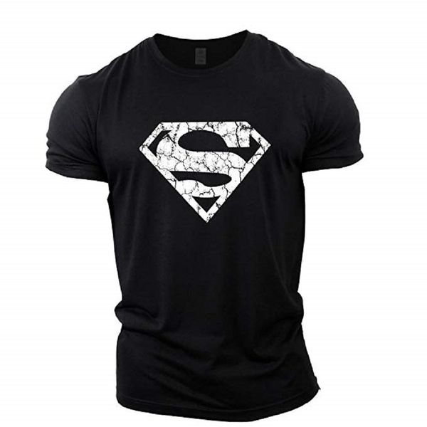 

sports exercise casual breathable printed retro superman european and american trend fitness t-shirt, White;black