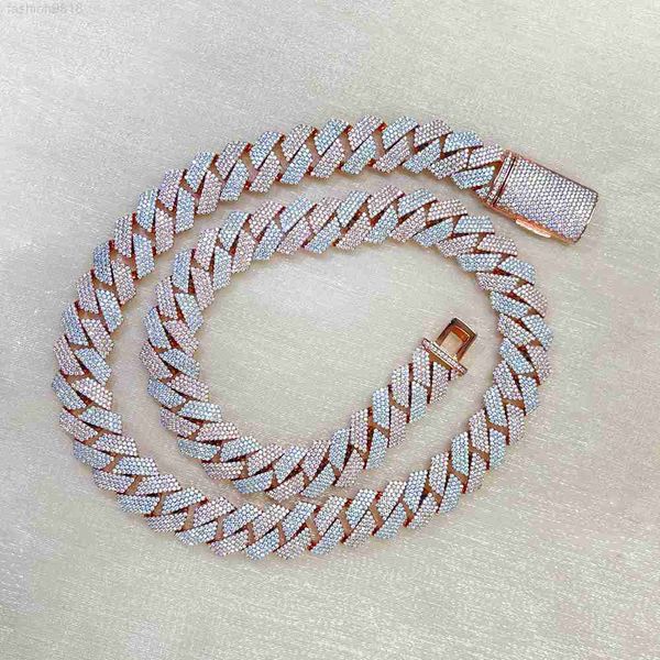 

925 silver/14k gold 6mm/12mm/13mm vvs d color hand set iced moissanite prong hip hop cuban link chain custom necklace