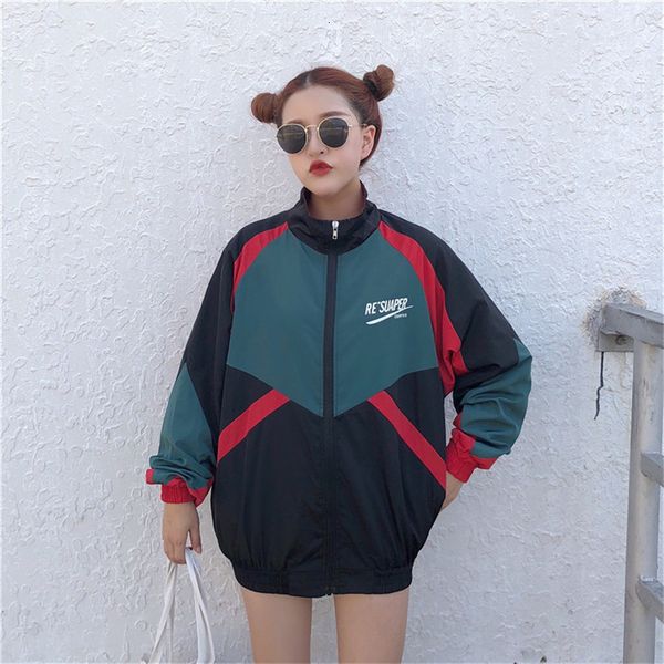 

women's jackets women's jacket patchwork colorful zippers stand up collar track suit fashionable windproof jacket hip-hop women&#0, Black;brown