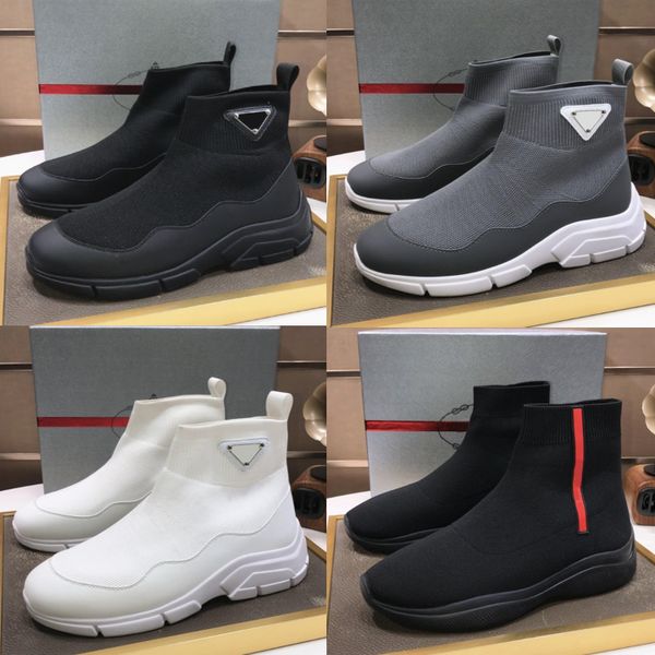 

knit new designer prad socks shoes classic trainer casual shoes luxury men black white runners sneakers fashion socks boots knit shoes size