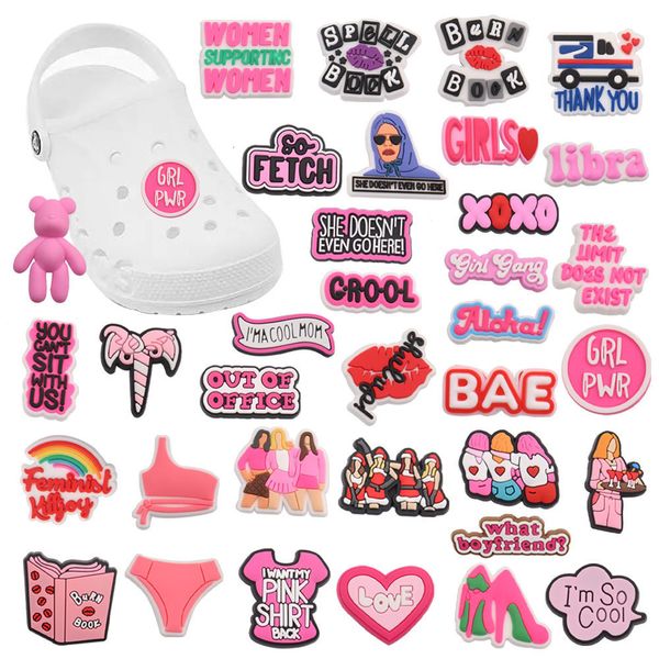 

shoe parts accessories 1 buah pvc i 'm a cool mom love s woman pink garden buckle decorations fit croc jibz charm party kado 230425, White;pink