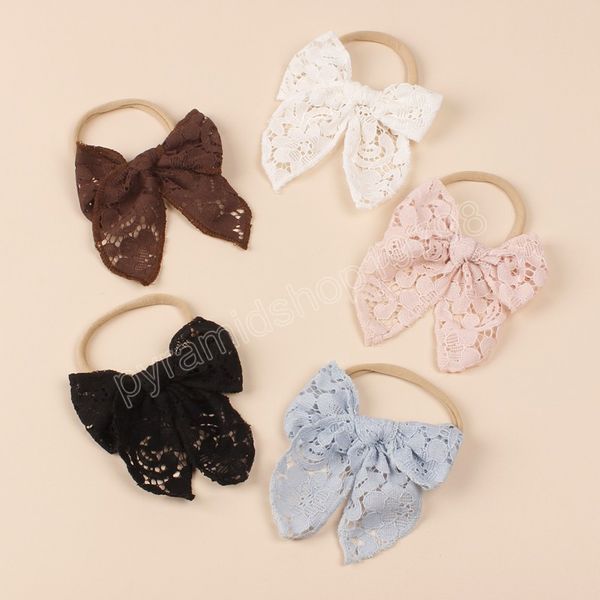 

baby nylon headband for girls bows hair accessories children lovely lace hairband spring elastic princess p props kids, Slivery;white