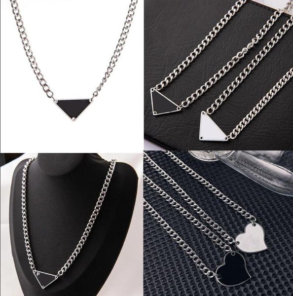 

black white 4color triangle letter necklaces designer luxury brand statement jewelry titanium steel pendant necklace chain men women gift, Silver