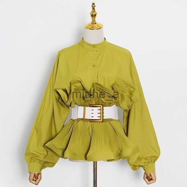 

& women's blouses shirts womens spring summer jackets thin outfit floral shape design with big belt blazer body suit holiday clothesf8b, White