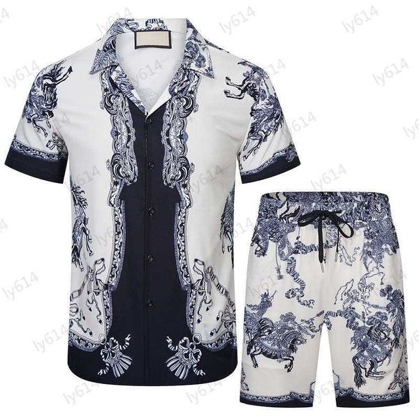 

luxury tracksuits portrait printed decorative lapel short sleeved temperament shirts high-waisted drawstring casual shorts mens clothing 197, Gray