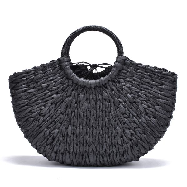 

evening bags handmade women pompon beach weaving ladies paper straw wrapped moon shaped 230424
