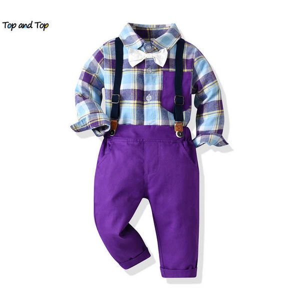 

clothing sets and new fashion boys gentleman plaid clothing set outfit long sleeve shirt+suspender pants kids boy casual 2pcs suit w0425, White