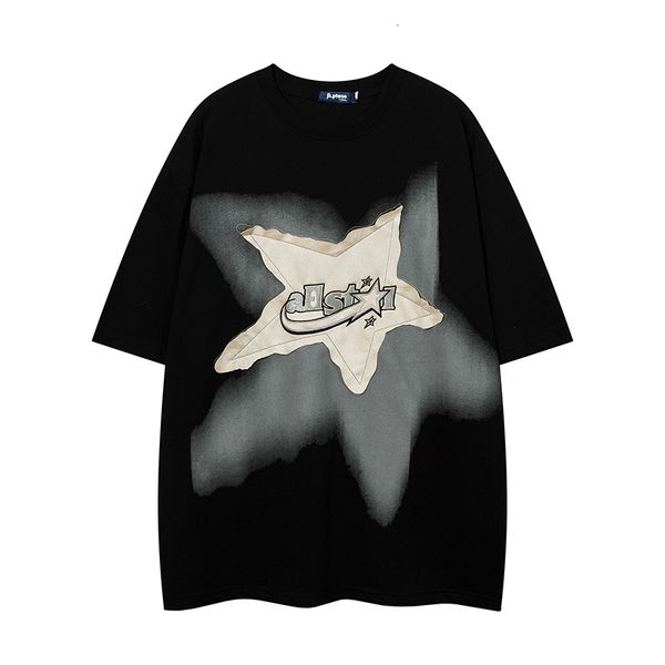 

men's t-shirts fashion harajuku simple oversized star patch short sleeve t-shirt men's loose bf style all match street y2k 230425, White;black