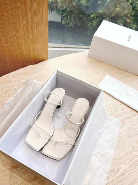 

designer the row sandals french lady leather toe clip square kitten heel luxury casual comfortable outdoor party slippers 9t50, Black