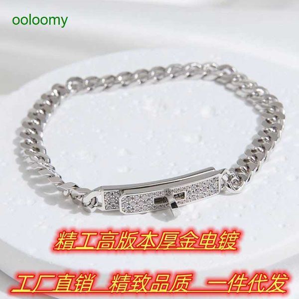 

hemrres designer bracelet seiko high edition s925 sterling silver h pig nose inlaid diamond cuban chain bracelet unisex, Black