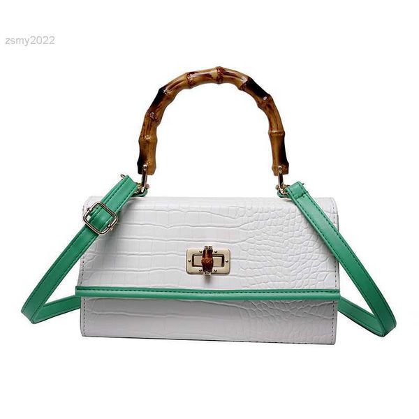 

totes summer bamboo handbag for women crocodile pattern shoulder bags fashion purses crossbody bag designer messenger bag cute satchel