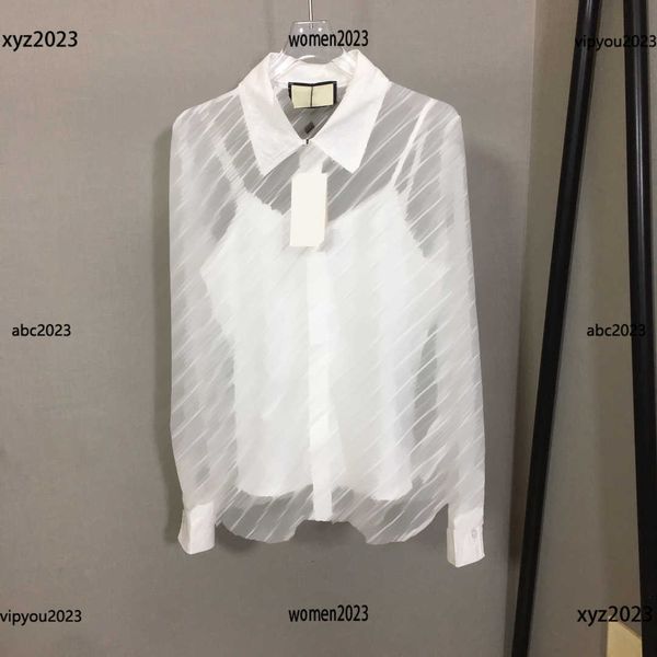 

designer blouse fashion lace shirt 2pcs perspective shirt and solid suspender lapel long sleeved shirt new arrivals, White