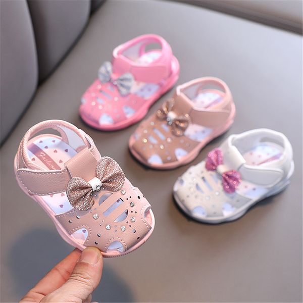 

sandals infant girls sandals summer baby shoes can make sounds cute bow princesses kid toddler children soft first walkers 230425, Black;red