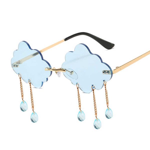 

fashion half-frame sunglasses clouds rimless sunglasses women luxury brand metal frameless shades personality tassel raindrop ladies small e, White;black