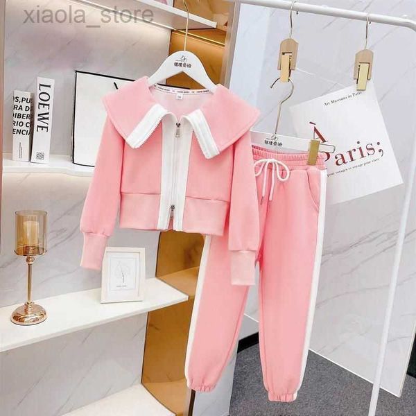 

clothing sets girls spring korean suit children sports sets girl sweater+pants 2pcs coats sets sea collar kids clothes loungewear, White