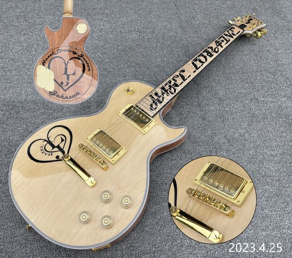 

customized electric guitar print customer his own logo on head speical graphic on body and back gold parts natural colo