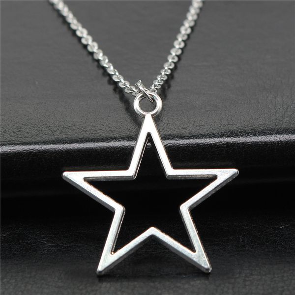 

pendant necklaces fashion simple vintage antique silver color 36x33mm hollow star necklace for women 230424