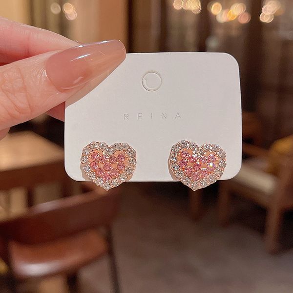 

sweet heart stud earrings delicate gold color cute mini ear studs trendy ear nails for women girls wedding jewelry gift, Golden;silver