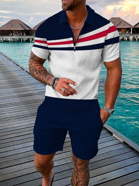 

men's tracksuits men's polo shirtshorts 2 piece set soft and comfortable cotton stripes wear pattern sweatshirt s-6xl 230425, Gray