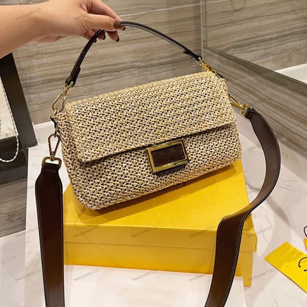 

Beach Shoulder Bags Straw Tote Wallet Suitable for Summer Seaside Vacation High Capacity with Diagonal Strap Top Designer Clutch Bag, Light brown