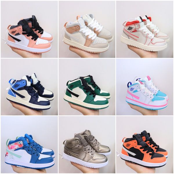 

air jumpman classic 1 mid patent bred white pomegranate skateboarding sneaker air jordon children boy girl kid youth basketball sports shoes, Black