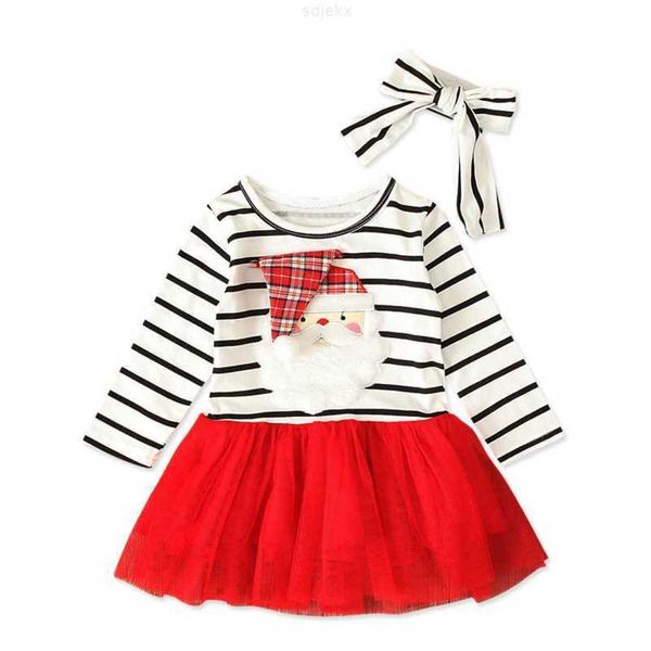 

clothing sets 2023 new toddler kids christmas clothes santa striped print tulle dress girl patchwork knee length party, White