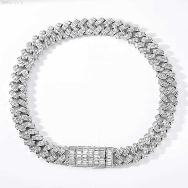 

rapper hip hop jewelry custom iced out chain s925 silver two tone emerald baguette cut moissanite 17mm cuban chain bracelet