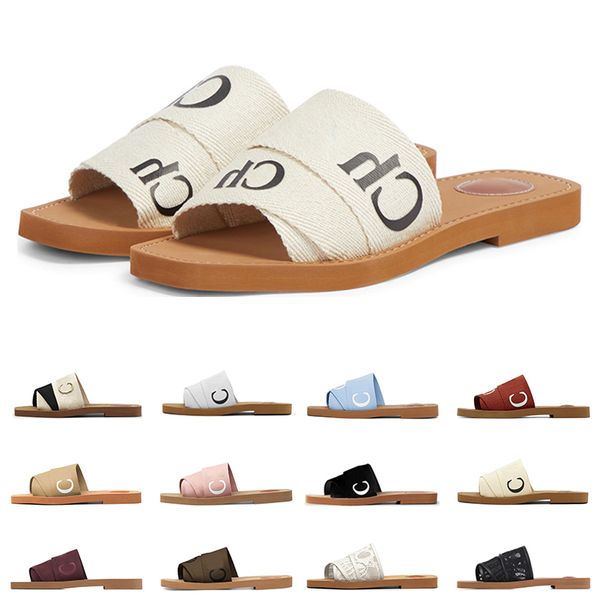 

ale women woody sandals designer mules flat slides beige white black blue pink lace lettering fabric canvas slippers womens summer outdoor s