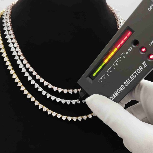 

stock unique design real gold plated iced out triangle cut moissanite cz tennis necklace chain, Silver