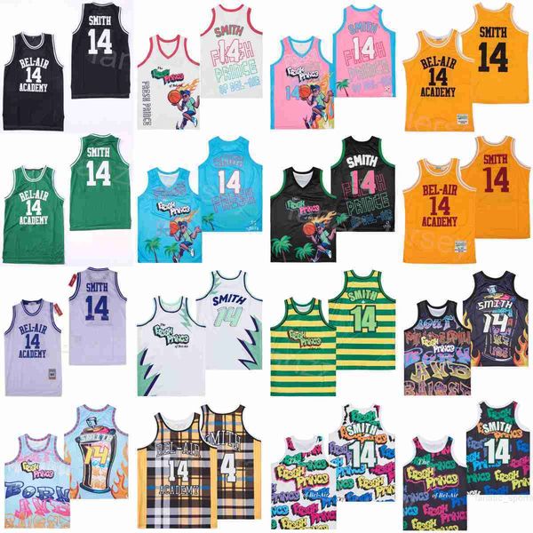 

basketball 14 will smith movie jersey film the fresh prince jazzy jeff of bel-air graffiti anniversary belair all stitched uniform pullover, Black