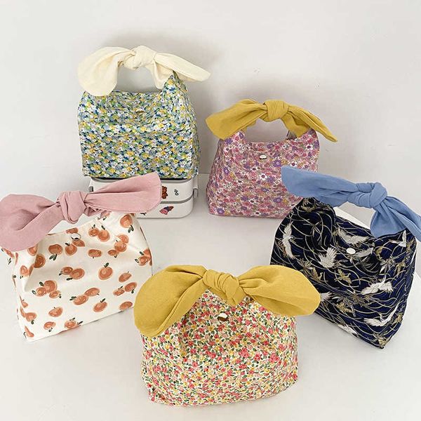 

ice packs/isothermic bags hylhexyr women canvas lunch bag cute rabbit ear bento bags mini handbag work student lunch box snap closure design
