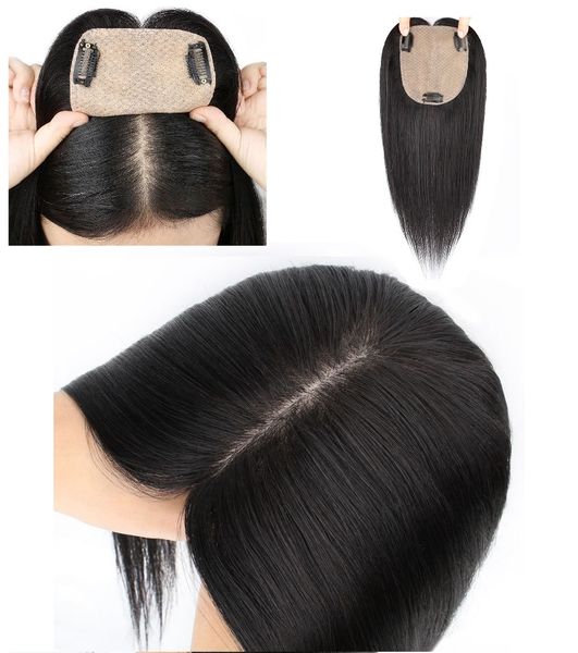 

4.7"x5"/5"x6"new silk piece women er normal human hair hairpiece clip in 12",16", Black;brown