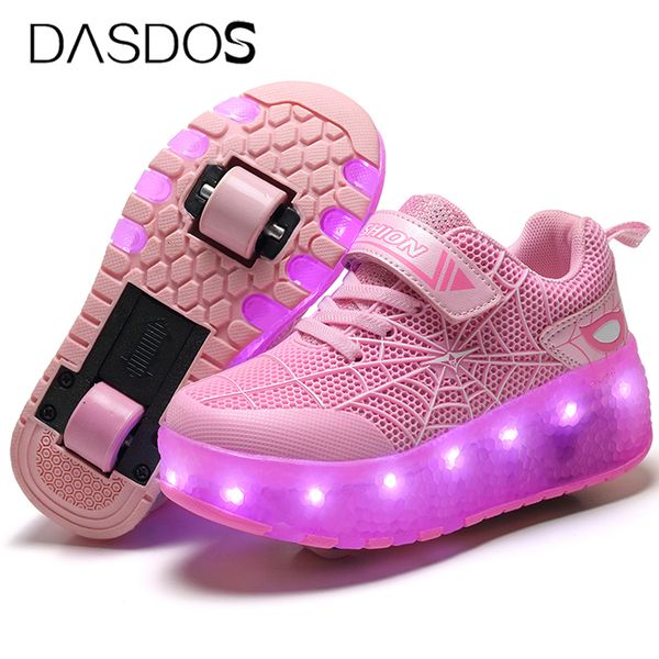 

sneakers usb charging children roller skate casual shoes boys girl automatic jazzy led lighted flashing kids glowing with wheels 230424, Black;red