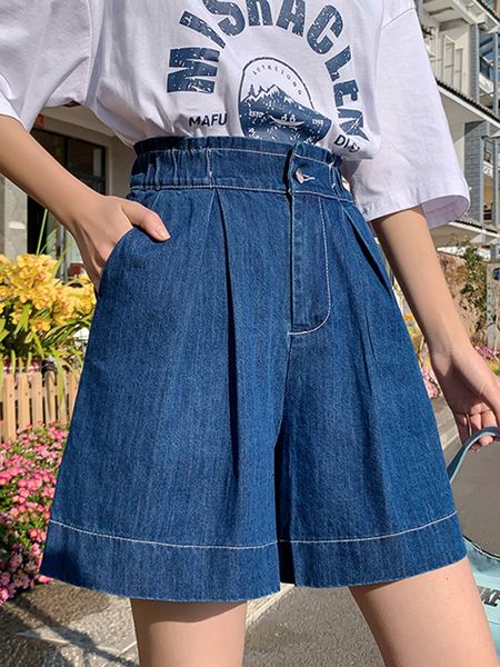 

women's shorts surmiitro s5xl plus size denim 2023 summer korean fashion loose wide leg high waist pants jeans female 230424, White;black