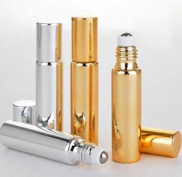 

300pcs 10ml gold roll on perfume bottle 10cc silvery essential oil roller bottle, small glass roller container